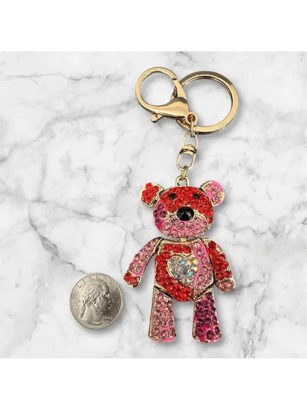 Multicolor Rhinestone Teddy Bear Keychain Charm - Cute Luxury Accessory